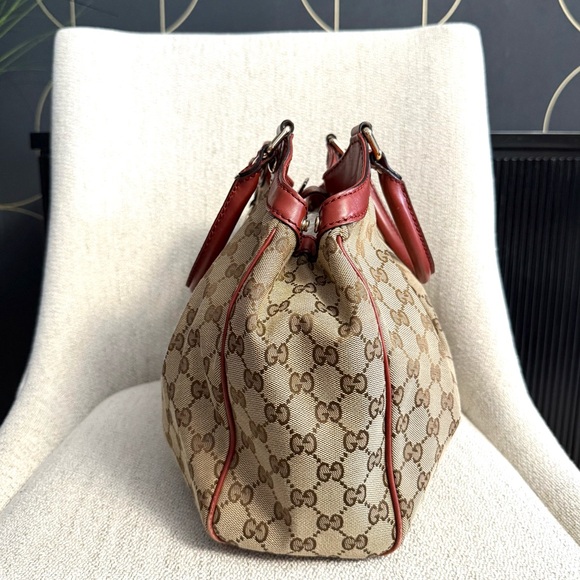 Gucci authentic Sukey bag brown monogram canvas with brick red leather handles - Picture 7 of 16